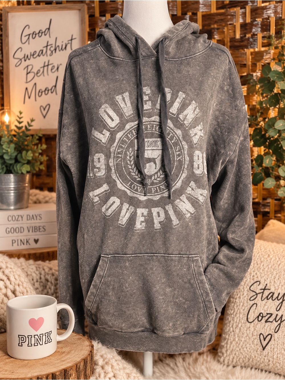 PINK Victoria's Secret Men's Crewneck Sweatshirt - Charcoal Wash